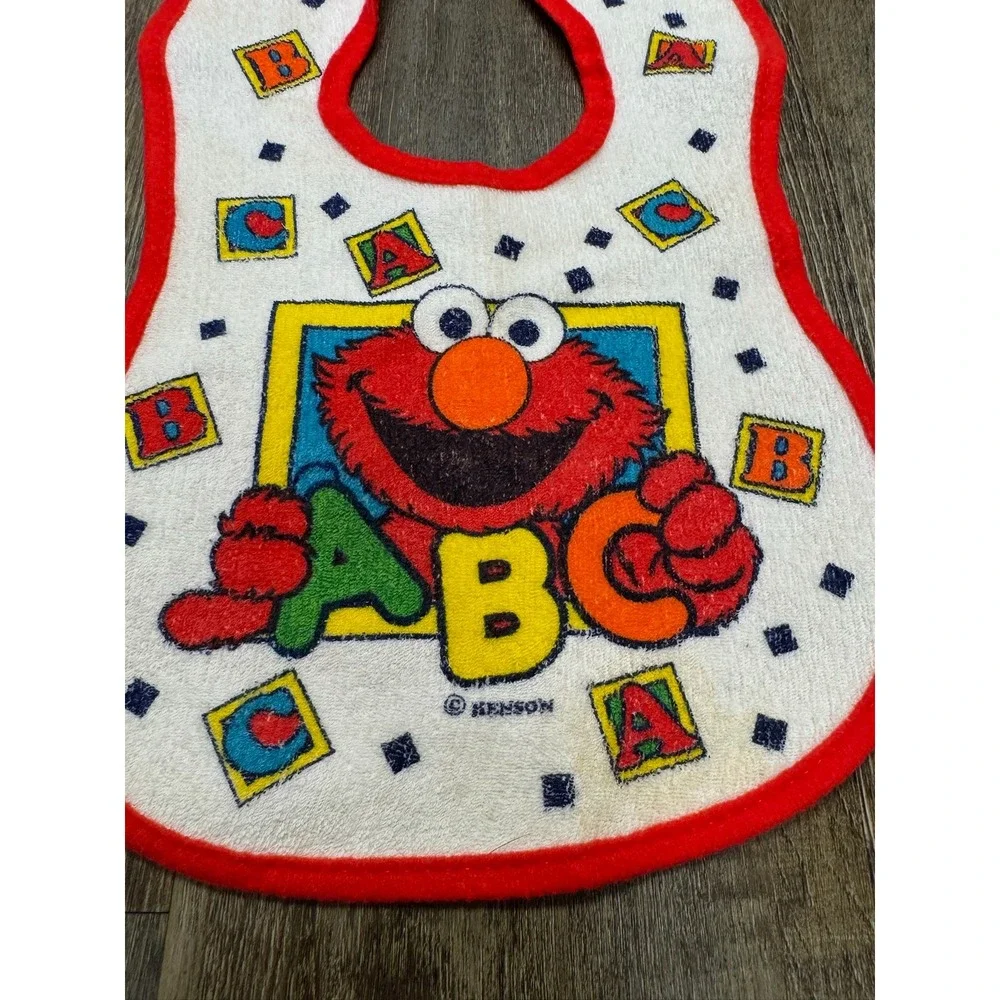 Vintage Sesame Street Elmo ABC Baby Bib Red White Jim Henson Terry Tie Closure